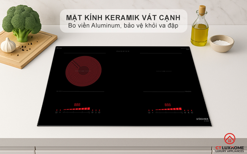 Mặt kính Keramik vát cạnh bo viền Aluminum