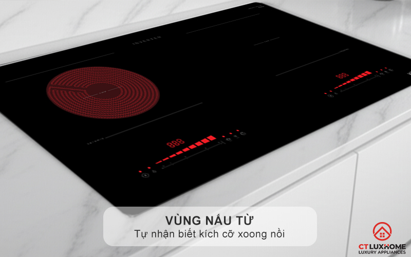 Vùng nấu từ tự nhận biết kích cỡ xoong nồi