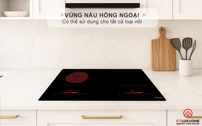 Vùng nấu bên hồng ngoại có thể sử dụng cho tất cả loại nồi