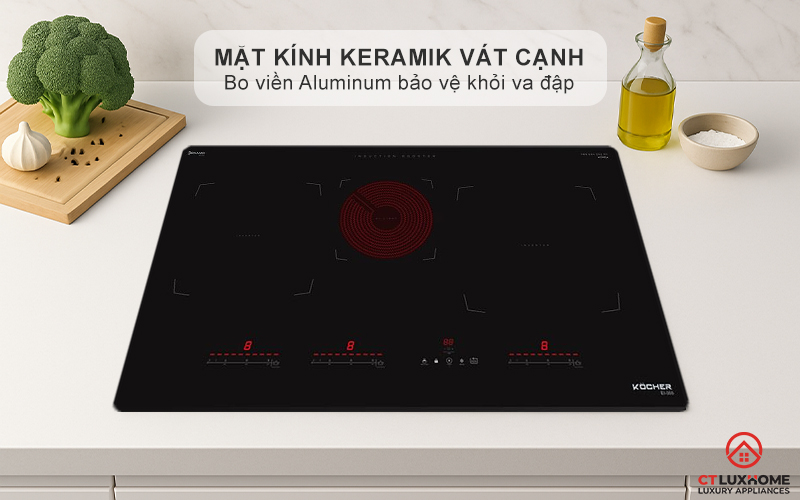 Mặt kính Keramik vát cạnh bo viền Aluminum