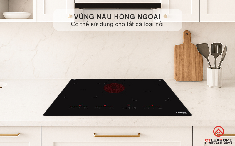 Vùng nấu bên hồng ngoại có thể sử dụng cho tất cả loại nồi