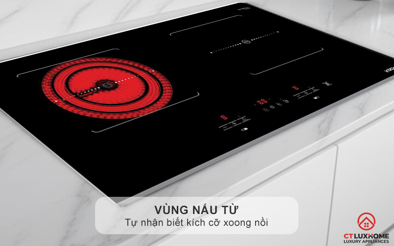Vùng nấu từ tự nhận biết kích cỡ xoong nồi