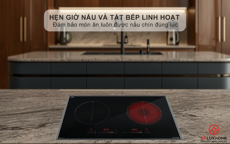 Hẹn giờ tối đa 99 phút cho từng vùng nấu, giúp người dùng chủ động hơn trong việc nấu ăn