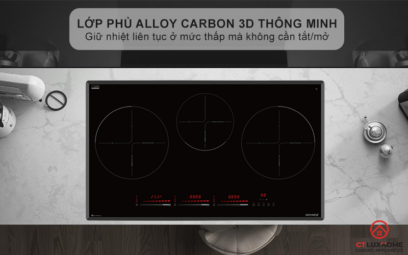 Lớp phủ Alloy Carbon 3D thông minh giúp đun nấu hiệu quả, giữ nhiệt liên tục ở mức thấp mà không cần tắt/mở