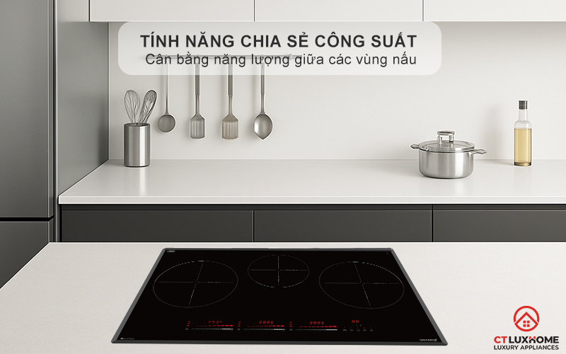 3 vùng nấu cảm ứng từ với công suất mạnh mẽ