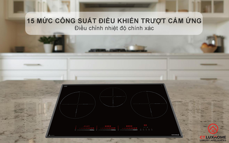Điều khiển cảm ứng trượt 15 mức công suất cho từng vùng nấu độc lập, dễ dàng điều chỉnh mức nhiệt chính xác