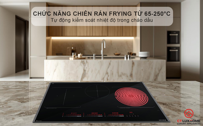 Tự động kiểm soát nhiệt độ trong chảo dầu với chức năng chiên rán Frying từ 65-250°C