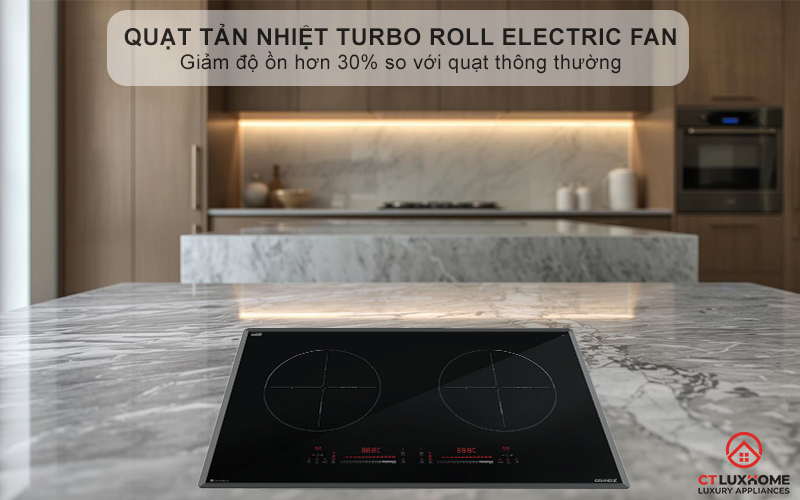 Quạt tản nhiệt Turbo hoạt động êm ái, độ ồn ≤ 38dB, tăng tuổi thọ cho bếp