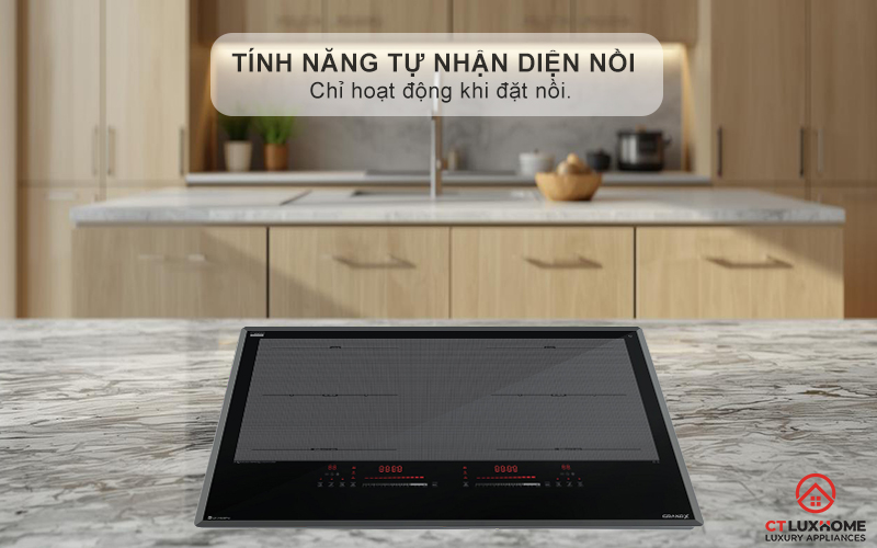 Tự động nhận diện nồi (Automatically find pot) và chỉ làm nóng khi có nồi, an toàn và tiết kiệm