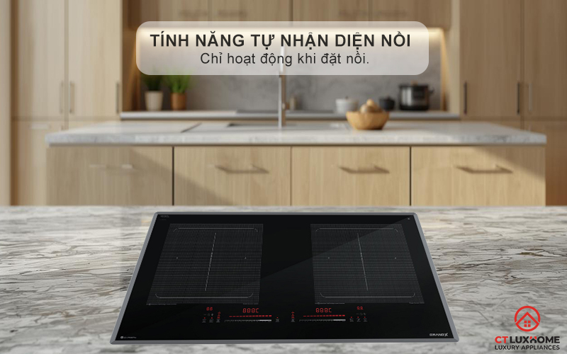 Tự động nhận diện nồi (Automatically find pot) và chỉ làm nóng khi có nồi, an toàn và tiết kiệm