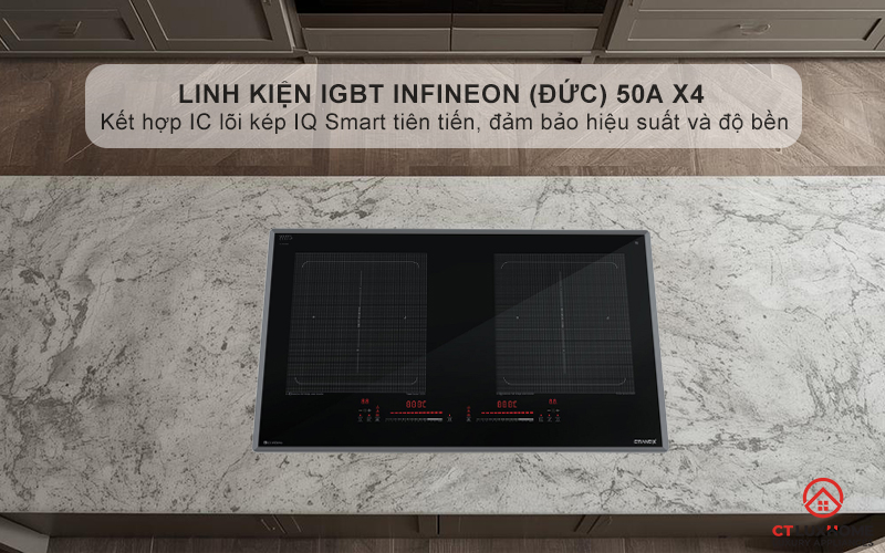 IGBT Infineon Germany 50A X4 và IC Dual lõi kép IQ smart giúp bếp hoạt động ổn định, bền bỉ