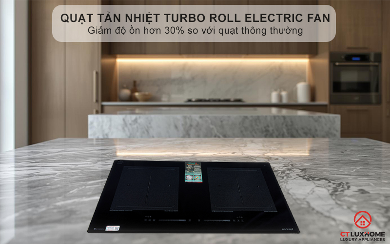 Quạt tản nhiệt Turbo hoạt động êm ái, độ ồn ≤ 38dB, tăng tuổi thọ cho bếp