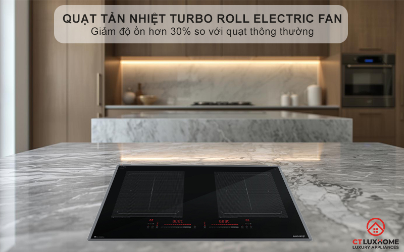 Quạt tản nhiệt Turbo hoạt động êm ái, độ ồn ≤ 38dB, tăng tuổi thọ cho bếp