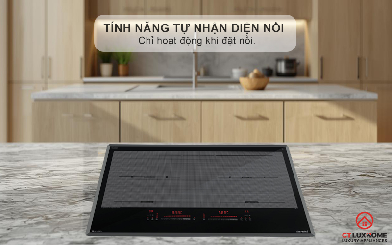 Tự động nhận diện nồi (Automatically find pot) và chỉ làm nóng khi có nồi, an toàn và tiết kiệm
