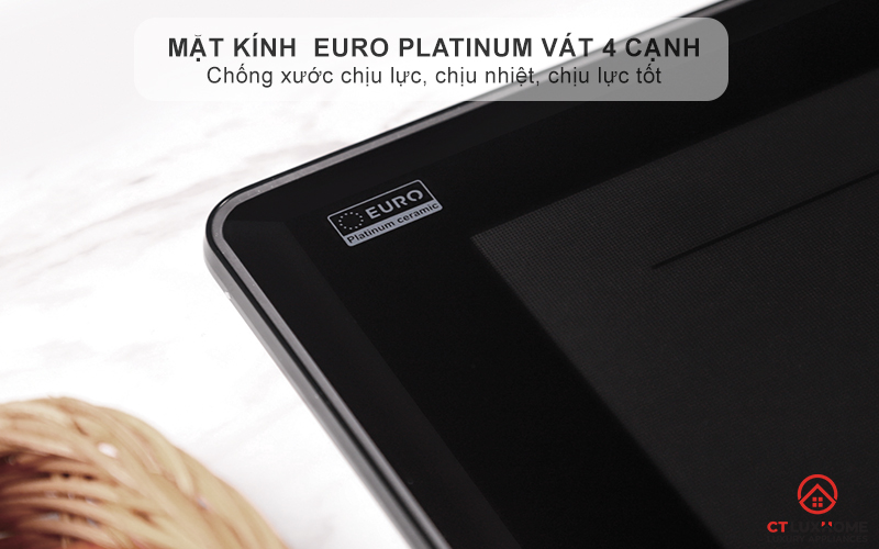 Mặt kính EURO Platinum nhập khẩu, nổi bật với độ bền cao, vát 4 cạnh tinh xảo