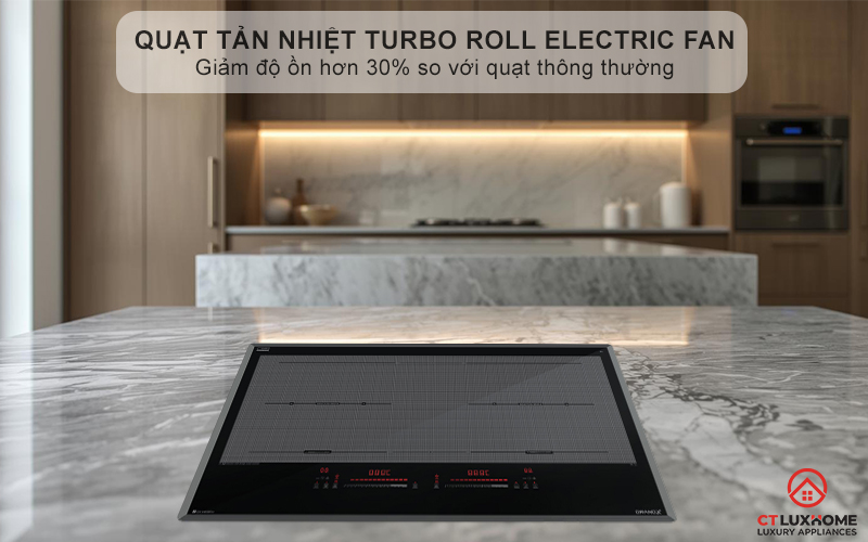 Quạt tản nhiệt Turbo hoạt động êm ái, độ ồn ≤ 38dB, tăng tuổi thọ cho bếp