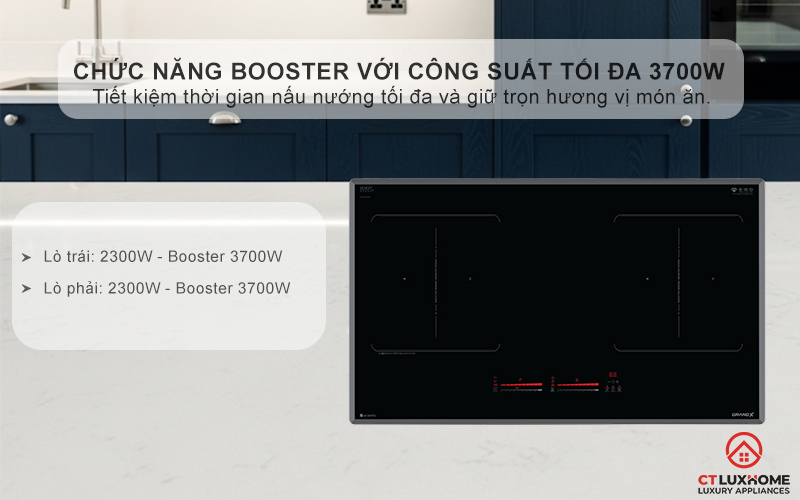 Chức năng Booster nấu nhanh với công suất tối đa 3700W, tiết kiệm thời gian
