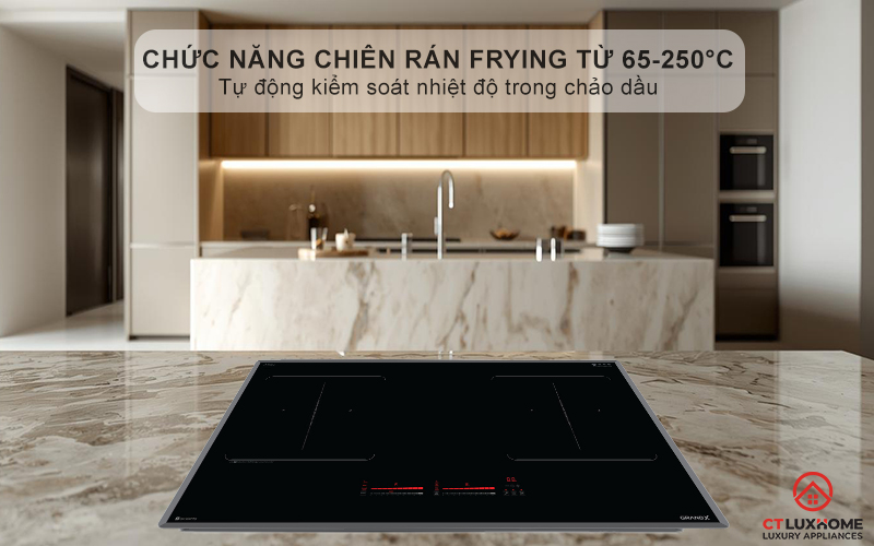 Tự động kiểm soát nhiệt độ trong chảo dầu với chức năng chiên rán Frying từ 65-250°C
