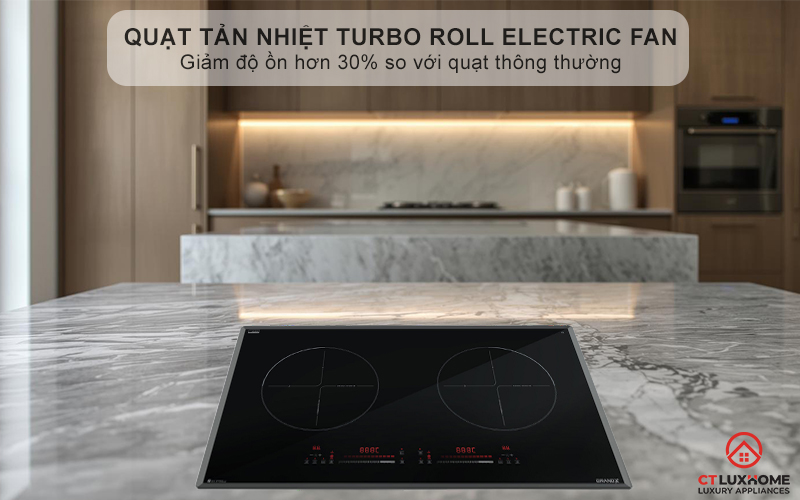 Quạt tản nhiệt Turbo hoạt động êm ái, độ ồn ≤ 38dB, tăng tuổi thọ cho bếp