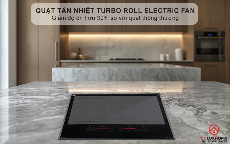 Quạt tản nhiệt Turbo hoạt động êm ái, độ ồn ≤ 38dB, tăng tuổi thọ cho bếp