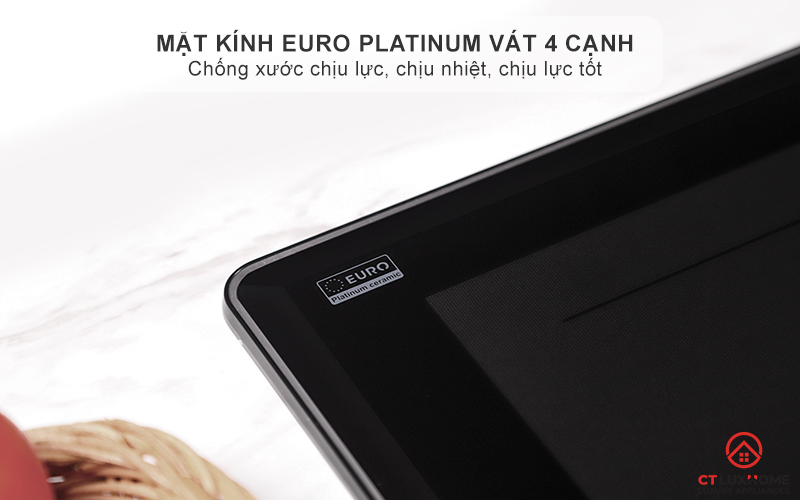Mặt kính EURO Platinum nhập khẩu, nổi bật với độ bền cao, vát 4 cạnh tinh xảo