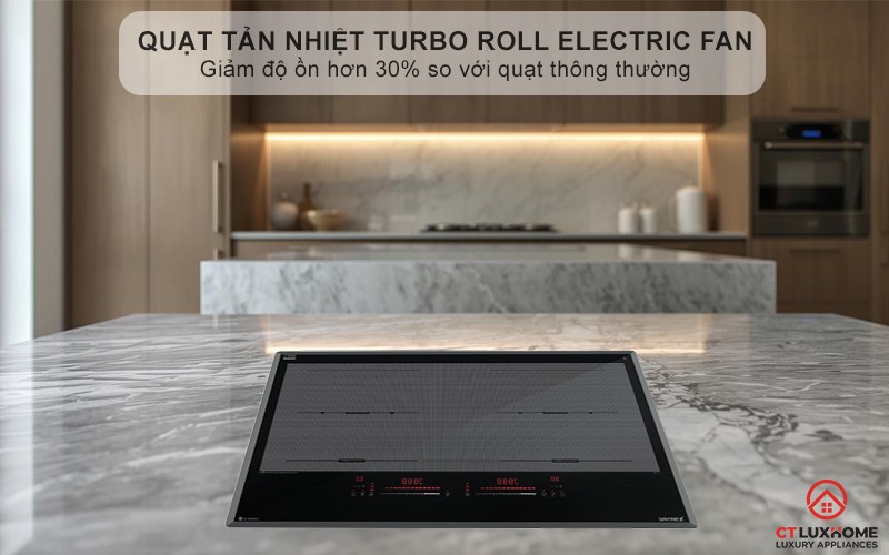 Quạt tản nhiệt Turbo hoạt động êm ái, độ ồn ≤ 38dB, tăng tuổi thọ cho bếp