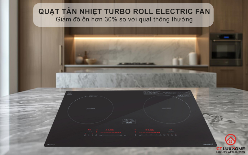Quạt tản nhiệt Turbo hoạt động êm ái, độ ồn ≤ 36dB, tăng tuổi thọ cho bếp
