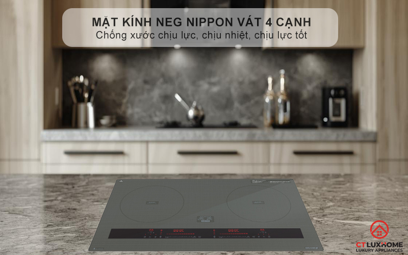 Mặt kính NEG Nippon sản xuất tại Nhật Bản, nổi bật với độ bền cao, vát 4 cạnh tinh xảo