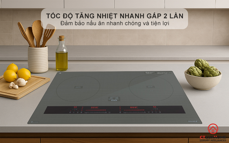 Tốc độ tăng nhiệt nhanh gấp 2 lần so với các bếp thông thường, đảm bảo nấu ăn nhanh chóng và tiện lợi