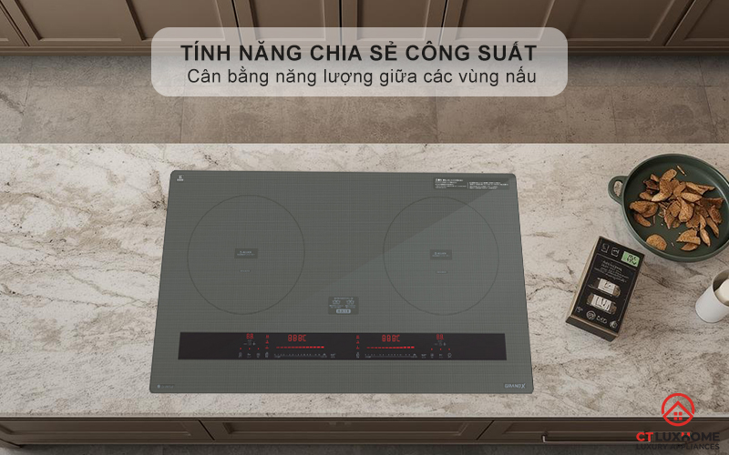 Tính năng chia sẻ công suất giữa 2 vùng nấu, tổng công suất đạt tối đa 3700W