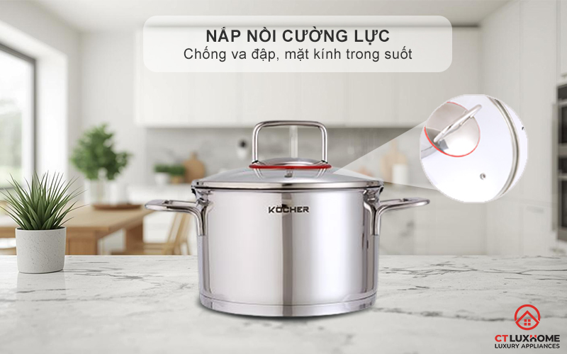 Nắp nồi sử dụng kính cường lực chống vỡ