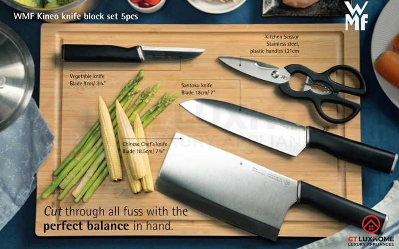 Bộ dao WMF Kineo 5 món được lấy cảm hứng từ dao đầu bếp và dao chặt Trung Quốc