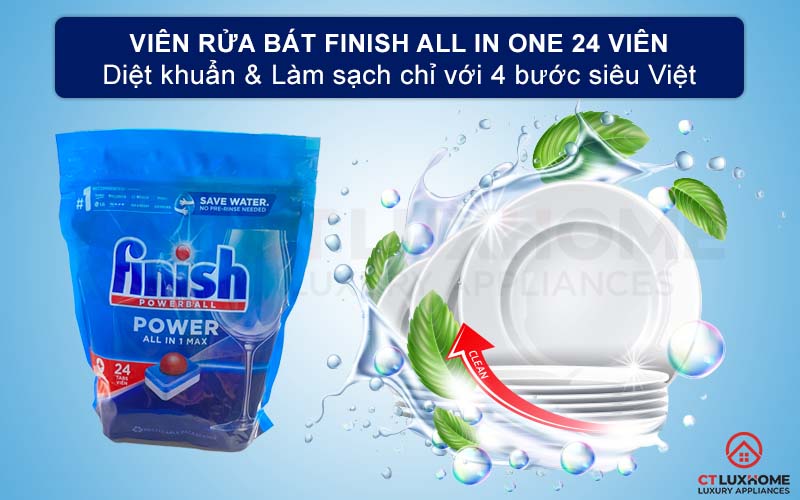 VIÊN RỬA BÁT FINISH POWER ALL IN ONE 24 VIÊN CHÍNH HÃNG 1