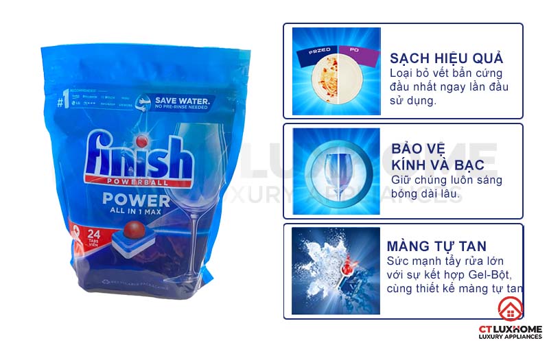 VIÊN RỬA BÁT FINISH POWER ALL IN ONE 24 VIÊN CHÍNH HÃNG 3