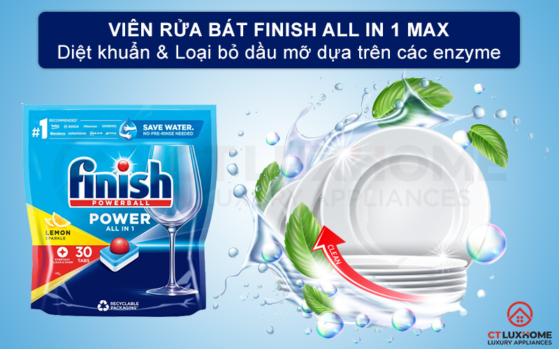 Giới thiệu về viên rửa bát Finish All in one max 30 viên hương chanh