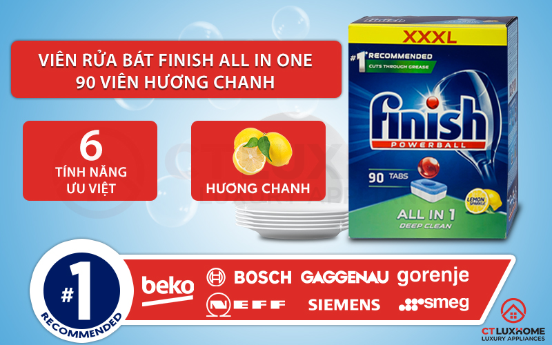 Tính năng ưu Việt của viên rửa bát Finish 90 viên hương chanh