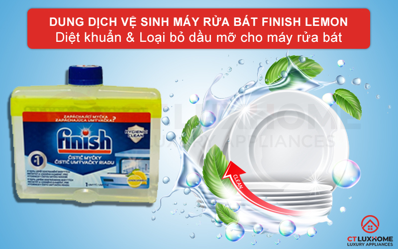 Giới thiệu về dung dịch vệ sinh máy rửa bát Finish Lemon 250ml hương chanh