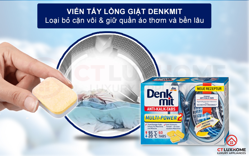 Viên vệ sinh lồng giặt Denkmit Anti Kalk Tabs 60 viên loại bỏ cặn vôi vữa có trong máy và đồ giặt