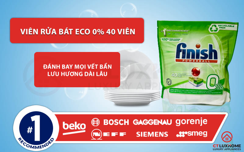 Tính năng vượt trội của Viên rửa bát Eco Finish 0% 40 viên