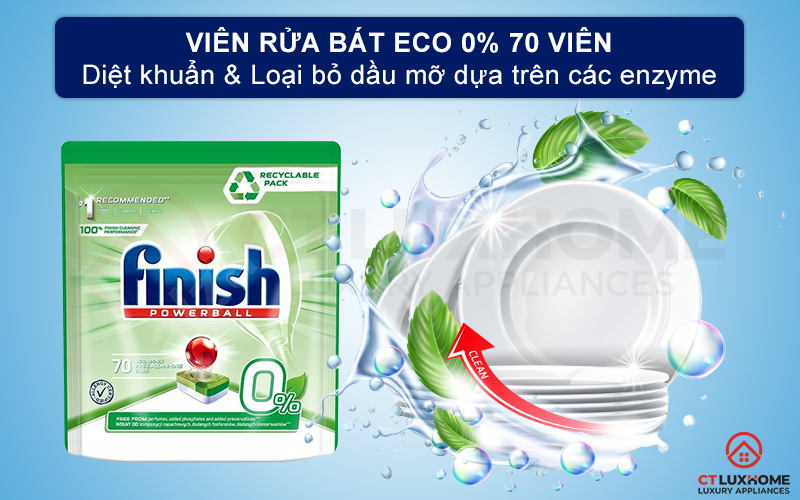 Giới thiệu về Viên rửa chén Finish Eco 0% 70 viên