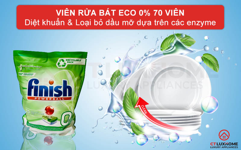 Giới thiệu về Viên rửa chén Finish Eco 0% 70 viên
