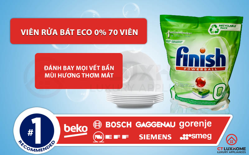 Tính năng vượt trội của Viên rửa chén bát Finish Eco 0% 70 viên