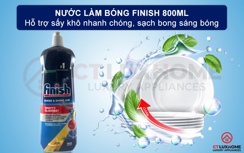 Giới thiệu về nước làm bóng Finish 800ml dành cho máy rửa chén