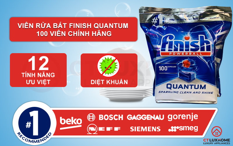 Ưu điểm vượt trội của dòng sản phẩm viên rửa chén Finish Quantum 100 viên
