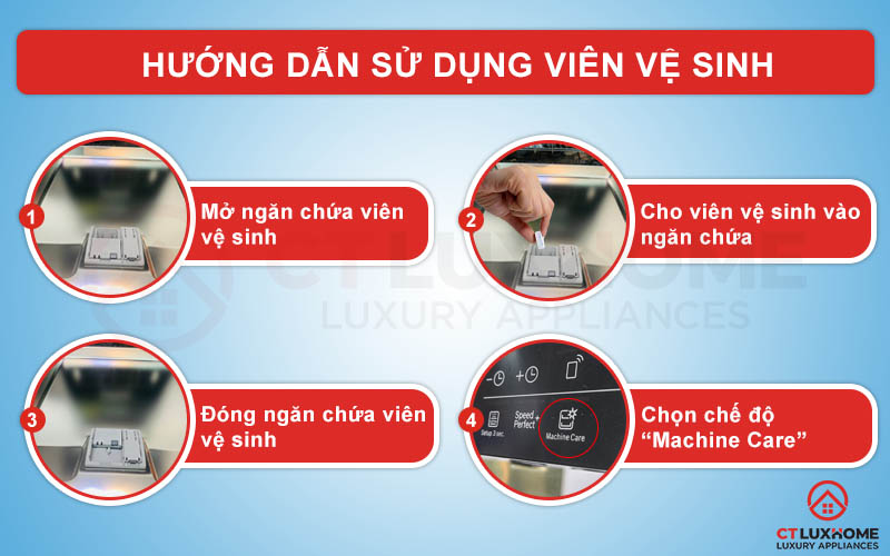 Hướng dẫn sử dụng vỉ 3 viên vệ sinh máy rửa chén bát Finish