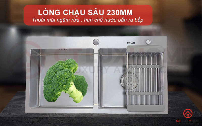 Lòng chậu sâu, thoải mái ngâm rửa rau củ và vật dụng