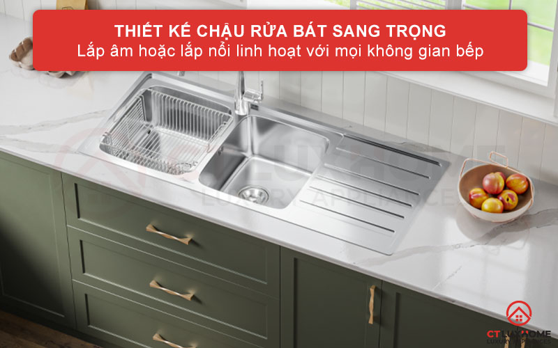 Thiết kế chậu mang hơi thở cổ điển và hiện đại, lắp âm hoặc nổi phù hợp với mọi gian bếp