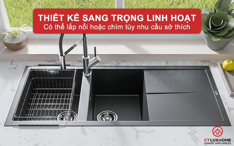 Chậu rửa bát Granite Livello Smart 1160 Black sở hữu thiết kế vát cạnh tinh tế