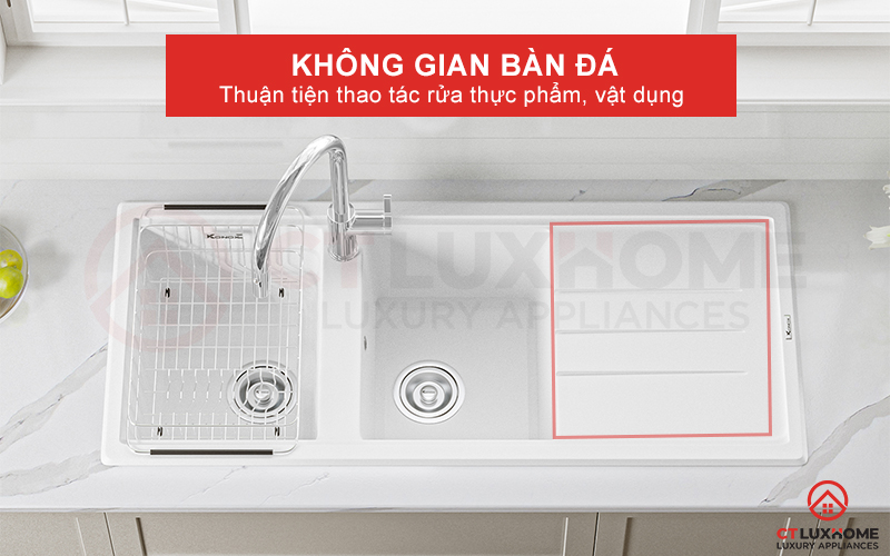 Thêm không gian bàn đá thuận tiện thao tác rửa thực phẩm, vật dụng