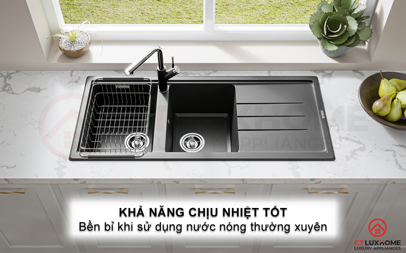 Khả năng chịu nhiệt tốt đảm bảo chậu rửa bền lâu khi sử dụng nước nóng thường xuyên